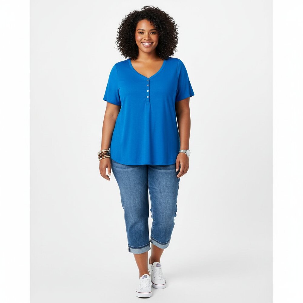 Women's FADED GLORY Azure Blue Short Sleeve Top Size 4X (26W 28W) 100% Cotton